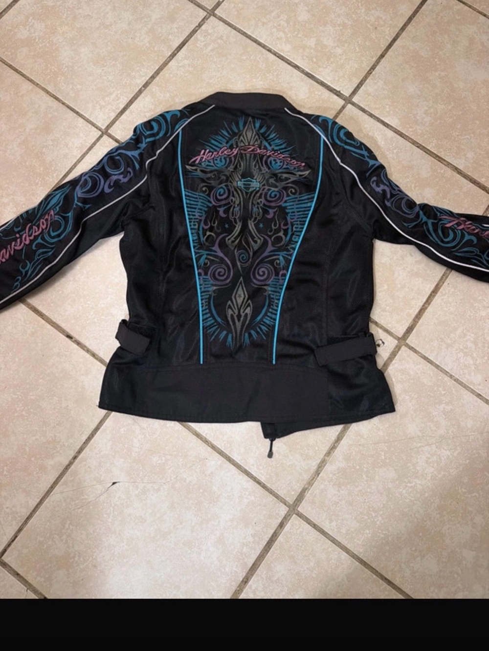 Harley-Davidson Black Jacket with Teal & Purple Accents